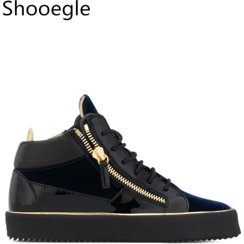 Leather and Suede Patchwork Men Casual Shoes Lace Up Sneaker Top Zipper Flat Thick Bottom Creepers Zapatillas Hombre Shoes