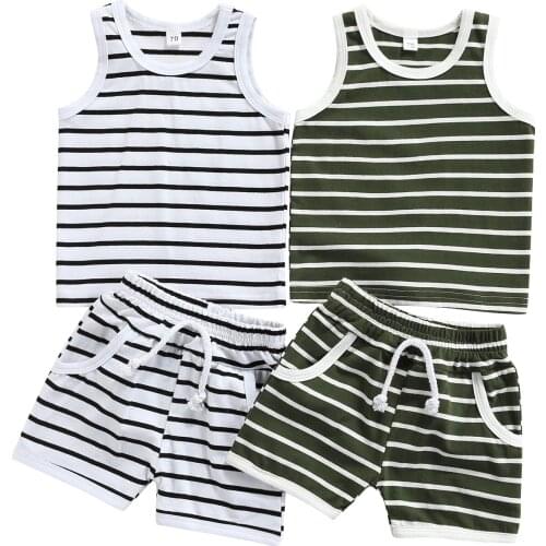 2021-05-11 Wallarenear 0-3Years Toddler Baby Boy Girl 2Pcs Summer Clothing Sleeveless Striped Printed Top Shorts Outfit