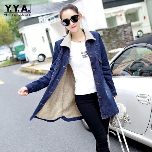 Fashion Winter Fleece Lining Warm Long Jacket Slim FIt Single Breasted Denim Coat Casual Outwear Jeans Jackets Plus Size 5XL