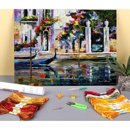 Oil Painting Style Venice Pre-Printed 11CT Cross-Stitch Embroidery Complete Kit DMC Threads Craft Needlework Sewing Sales