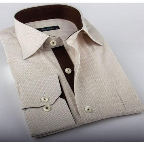 New Mens Business Casual Classic Plaid Long Sleeve Shirts Autumn Carlo Potti Brand Formal Business Social Clothing Solid Color