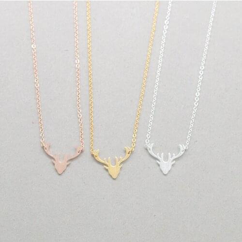 Wholesale 10pcs Stainless Steel Gold Filled Antlers Horn Necklaces Christmas Jewelry Mother Sister Gifts Reindeer Colar Choker