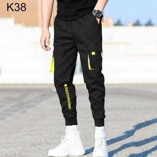 Casual Men Breathable Ankle Tie Pocket Drawstring Cargo Pants Ninth Trousers