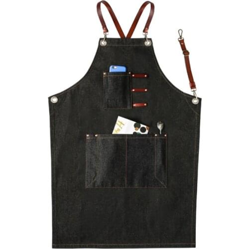 Adjustable PU Leather BBQ Bib Chefer Kitchen Apron For Women Men Hotel Restaurant Bakery Shop Bar Waiter Work Uniforms LF951