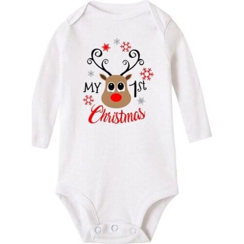 Christmas Newborn Baby Clothes Autumn Long Sleeves Bodysuit 100% Cotton White Kids Jumpsuits Baby Boy Girl Clothes