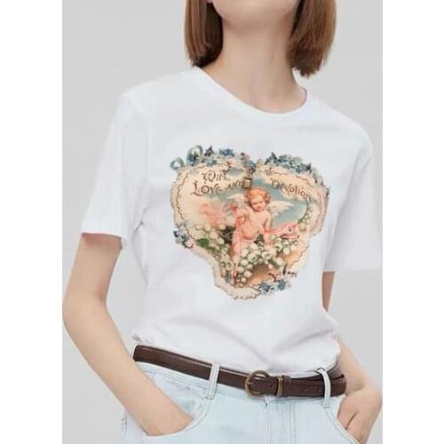 Floral Flower Printed T Shirt Women Clothes 2021 Spring Summer Short Sleeve T Shirt Harajuku Tee Girls Valentines Tops