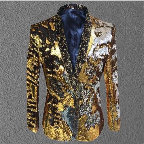 S01 Mermaid sequins jacket dance DJ wears coat blazer ballroom costumes prom wedding groom outfit singer party stage performance