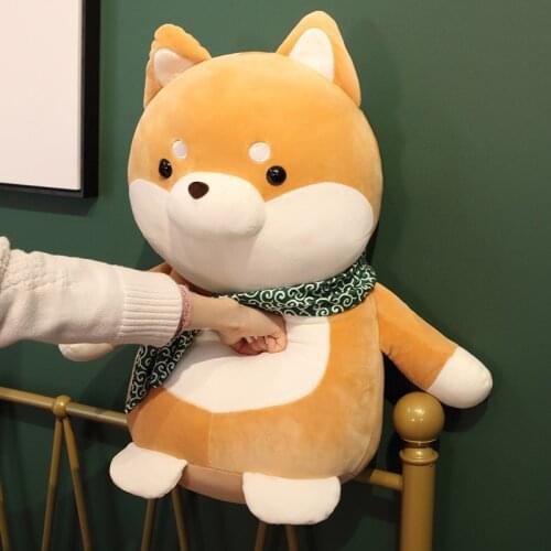 Cute Shiba Inu Fluffy Plush Dog With Scarf Toy Stuffed Soft Aniamls Dog Pillow Kids Toys for Boys Girls Birthday Christmas Gift