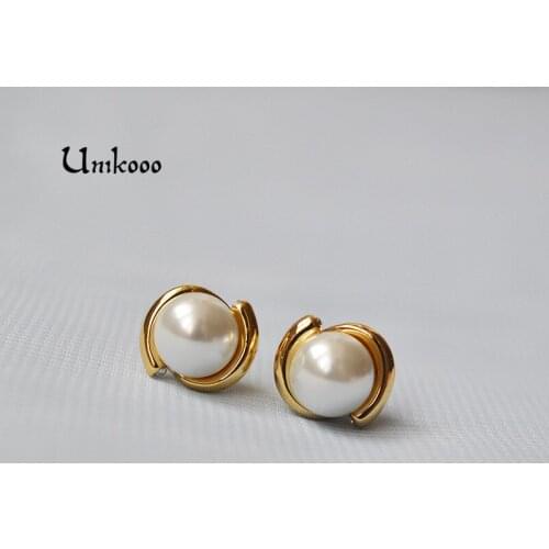 925 Vintage Gold Stud Earrings For Women Pearl Earrings Trendy Wedding Pearl Jewelry Pendientes mujer moda 2019