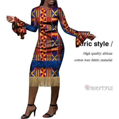 Customized New Dashiki African Clothes for Women Bazin Riche Women Dress African Style Dress V-neck with Tassel Dress WY8432