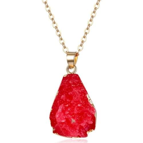 Geometric Druzy Resin Pendant Necklace Women Water Drop Necklace for Female Handmade Collar Clavicle Chain Statement 4.8