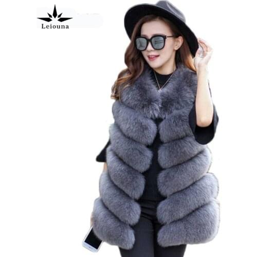 Leiouna Thick Warm Fur Mink O-Neck Fashion Womens Sleeveless Coats Vest Fox Fur Long 2020 Winter Women Coat