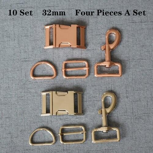 10 Set 32mm Metal D Ring+Snap Hook+Adjustable+Release Buckle DIY Dog Collar and Leash Accessories 4JT32mm7826