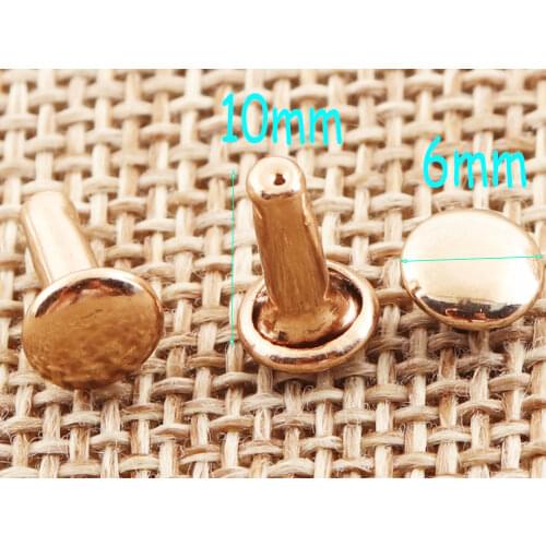 100 sets Pale Gold Double Cap Rivet Round Studs Leather craft Rivet id tag tag Fastener Snaps Prong Studs-6mm*10mm