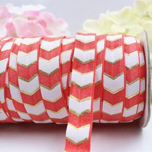 16612-19 ,5/8'' 16MM hot gold print wave Elasticity ribbon ,10 yards DIY handmade hair accessories Material , free shipping