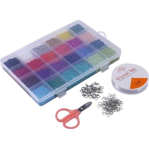 24000 Pcs Multicolor 2mm Pony Glass Seed Beads with Lobster Clasps, Open Jump Rings and Elastic Crystal String
