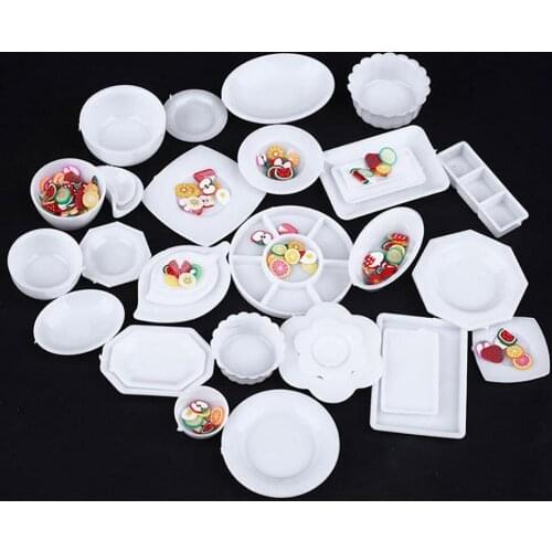 33 Pcs/set Dollhouse Miniature Tableware Plastic Plate Dishes Set Mini Food Plastic Tableware Model Set Drop shipping