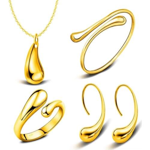 4Pcs Jewelry Set Teardrop Pendant Necklace Earrings Bracelet Ring Gifts for Women LL@17