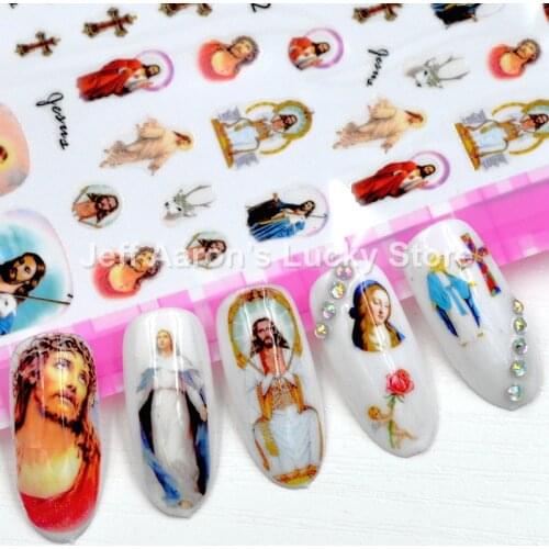 5 Sheets lot self-adhesive Jesus nail sticker decals for nail art decorations Christian manicure fake nails supplies tool F18594