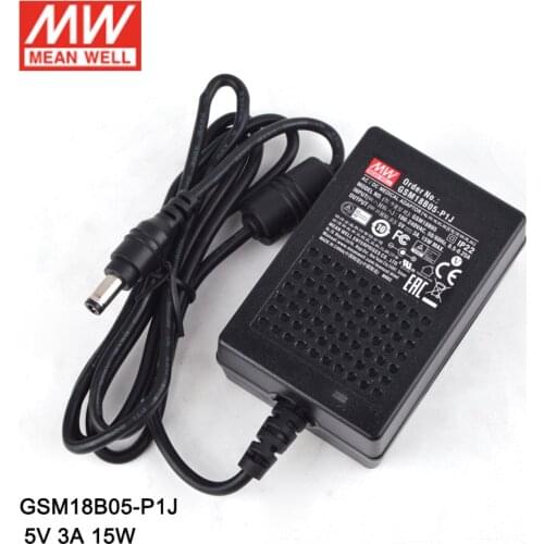 Meanwell GSM18B05-P1J 15W 3A 5V Medical Adaptor Level V 110V/220V AC to 5V DC MEAN WELL Adapter Power Supply 2 pole AC plug