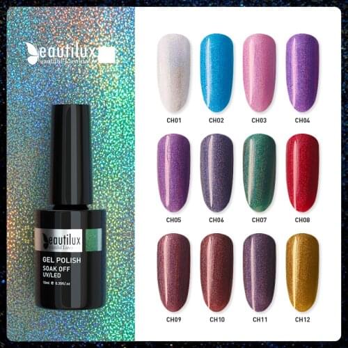 Beautilux Holographic Nail Gel Polish Soak Off UV LED Luxurious Nails Art Gels Varnish Semi Permanent Nail Lacquer Manicure 10ml