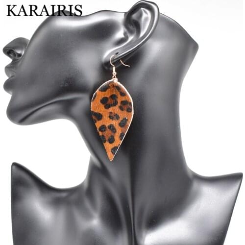KARAIRIS Brand Jewelry Trendy Leopard Teardrop Real Leather Statement Earrings for Women Elegant Water Drop Dangle Earrings