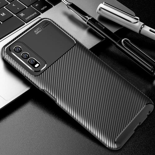 Y70S Carbon Fiber Case For Vivo Y70S Case Luxury Soft TPU Slim Silicone Cover for Vivo Y 70S Capa Fundas