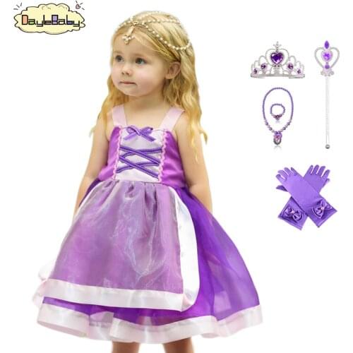DAYLEBABY Girls Tangled Rapunzel Deluxe Gown Wedding Party Dresses Flower Girl Rapunzel Aurora Prom Purple Costume