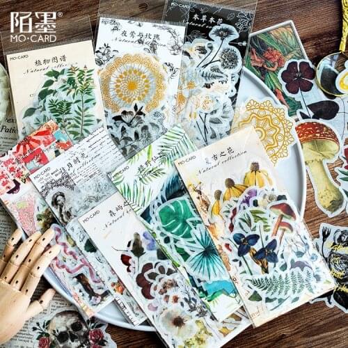 60pcs Retro Plant Flowers Bullet Journal Nature Plants Deco Diary Stickers Scrapbooking Planner Decorative Stationery Stickers