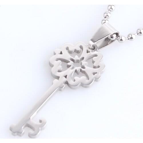 Decorative pattern key 316L Stainless Steel pendant necklaces bead chain for men women wholesale