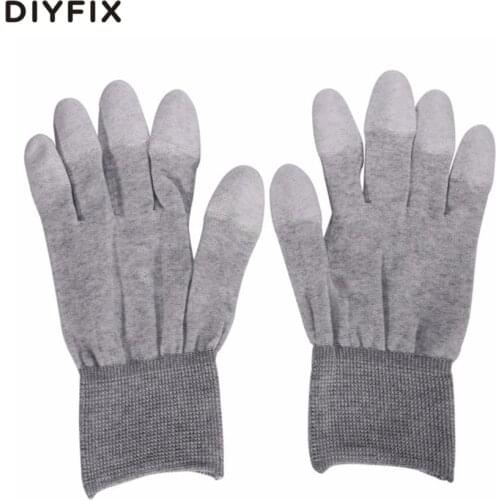DIYFIX 1 Pair ESD Safe Gloves Anti-static Anti-skid PU Finger Top Coated for Electronic Repair Works