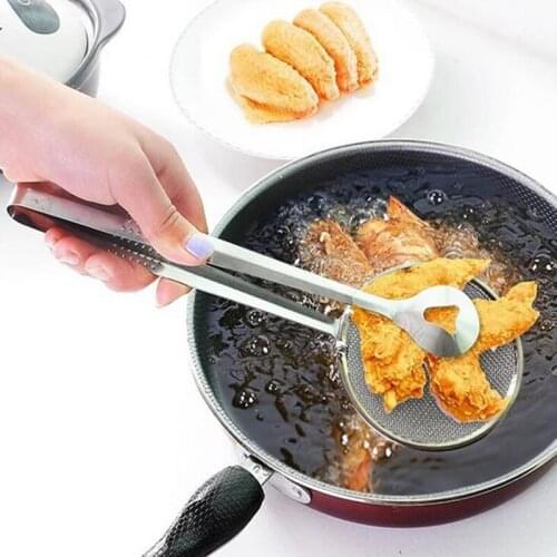 Stainless Steel Colanders Strainers 2 in 1 Snack Fryer BBQ Buffet Serving Tongs Fried Frying Mesh Colander Filter Oil