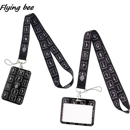 Flyingbee X1980 Viking Rune Lanyard Credit Card ID Holder Badge Student Women Travel Bank Bus Business Card Cover Badge