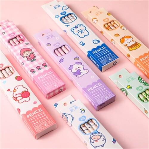 10pcs/set Cartoon Wooden Pencil Kawaii Pencil HB Sketch Items Drawing Stationery Student School Office Supplies for Kids Gift