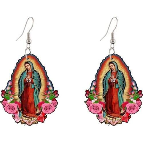 Classic Print Virgin Mary Drop Earrings For Women Cute Mini Christian Mother Of God Dangle Earrings Religious Jewelry