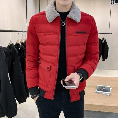New 2020 Autumn Winter Lamb Wool Collar Jacket Men Fleece Man Warm Jacket Mens Solid Color Slim Cotton Warm Casual Jacket Coats