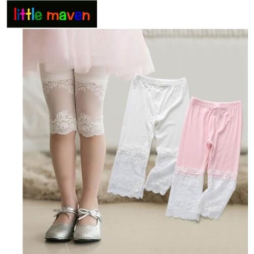 2018 Baby Girls Leggings Lace Stitching Knee-Length Cotton White/Pink/Blue/Purple/Grey Pants Preschool Children Girl Kids 2-8 Yr