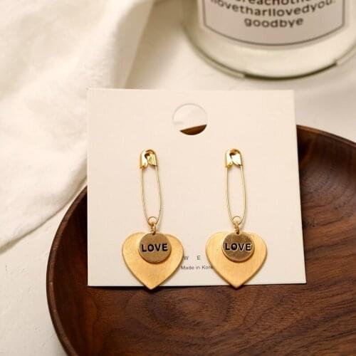 IF ME Cute Fashion Love Heart Shaped Gold Metal Drop Earrings for Women Girls Vintage Small Statement Dangle Earring Jewelry New