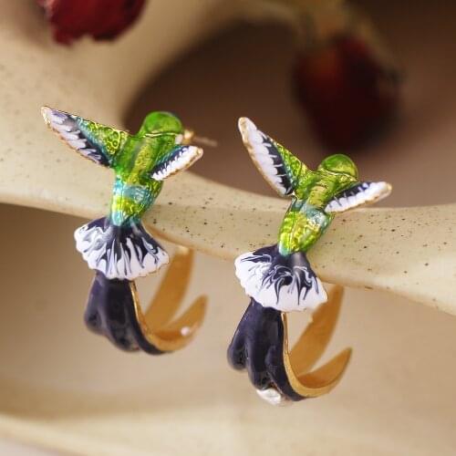Trendy Enameled Hummingbird Ear Stud Animals Cute Earrings Fashion Jewelry Earrings For Women Girls Party Wedding Gifts