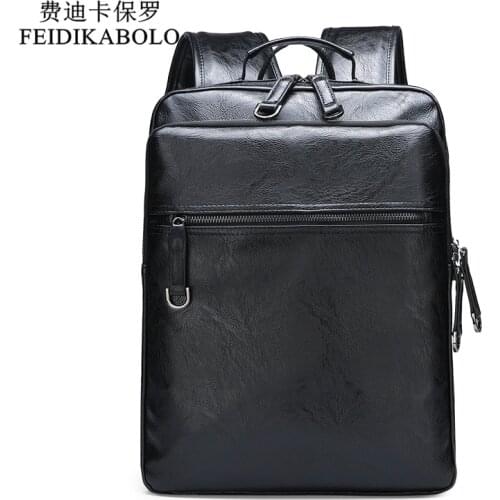 FEIDIKABOLO Fashion Men Backpack PU Big Capacity Travel Backpack External USB Charge Waterproof Backpack Leather Male School Bag