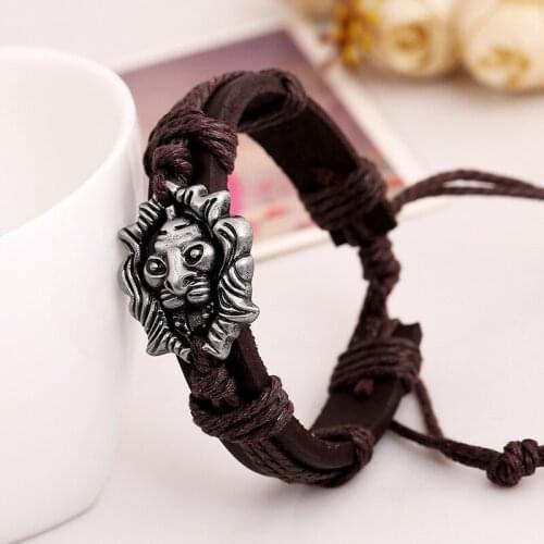 Men Jewelry Handmade Braided Dragon Head Wrap Wrist Leather Cuff Bracelet New