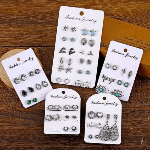 Bohemian Womens Crystal Earrings Set Boho Vintage Geometric Beads Shell Stud Earrings 2020 New Fashion Jewelry Accessories