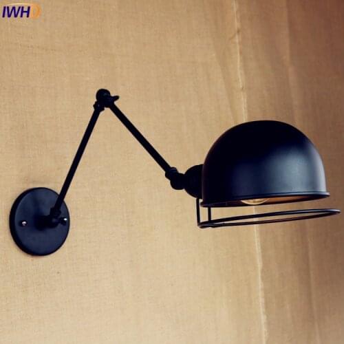IWHD Black Wall lamp Vintage Retro Loft Industrial Long Arm Wall Lights Fixtures Wandlamp Edison Applique Murale Luminaire