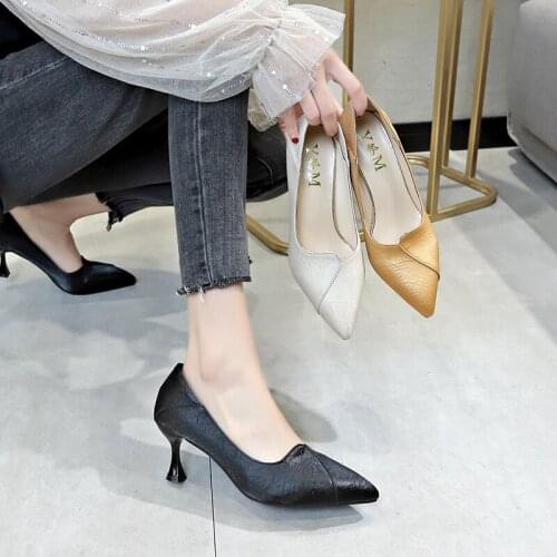 New Basic Female High Heels Wedding Shoes Ladies Thin Heels Design Pointed Toe Slip-On Office Simple Woman Tacones Mujer W32-31