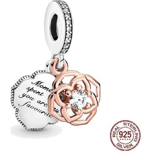New 925 Sterling Silver Bead Two-tone Rose Dangle Charm ​DIY fine beads Fit Original Pandora Charms Bracelet Jewelry 2021