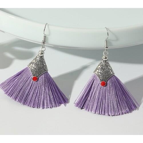 The New National Style Tassel Earring Retro Make Old Relief Fan-Shaped Eardrop Ear Hook
