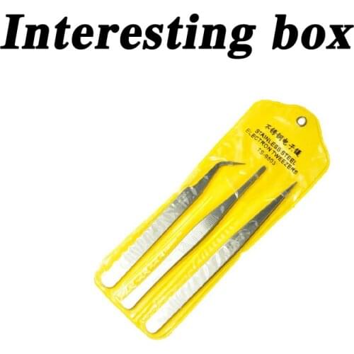 Crab Kingdom Three-piece tweezers Model tool Stainless steel tweezers DIY tweezers Elbow straight tweezers
