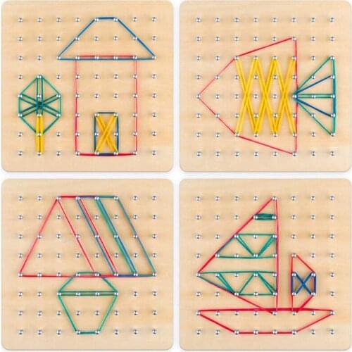 Rubber Toe Nail Geoboard With Cards Math Learning Education Kids Toy Use Rubber Band To Make Different Shape Nail Board