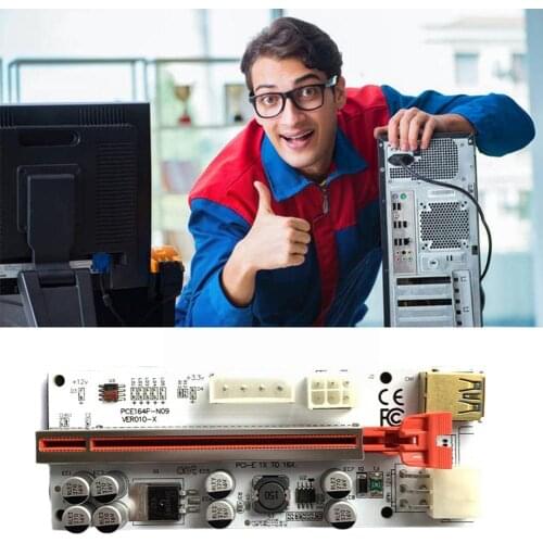 Riser 010 PCI-E Riser Card VER010 PCI Express PCIE to 0.6M Card Power SATA to Cable cabo 1X For Video USB 6Pin 16X Extender L0C5