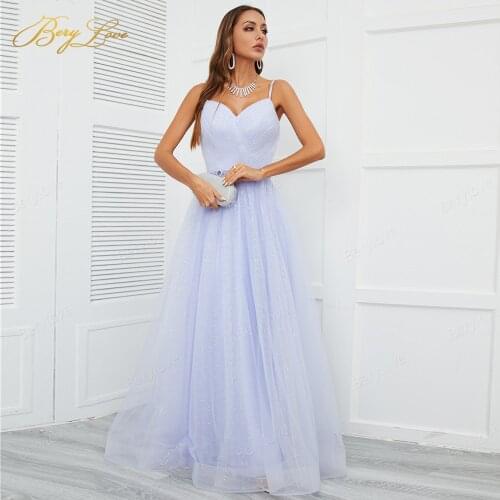 Lovely Lavender Prom Dresses Glitter Shiny Sweetheart Evening Dress Long Spaghetti Strap Vestidos de cóctel Simple